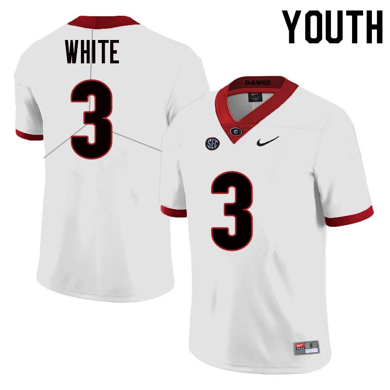 Georgia Bulldogs Youth Zamir White #3 White Stitched College UGA Football Jersey 23PL017JX